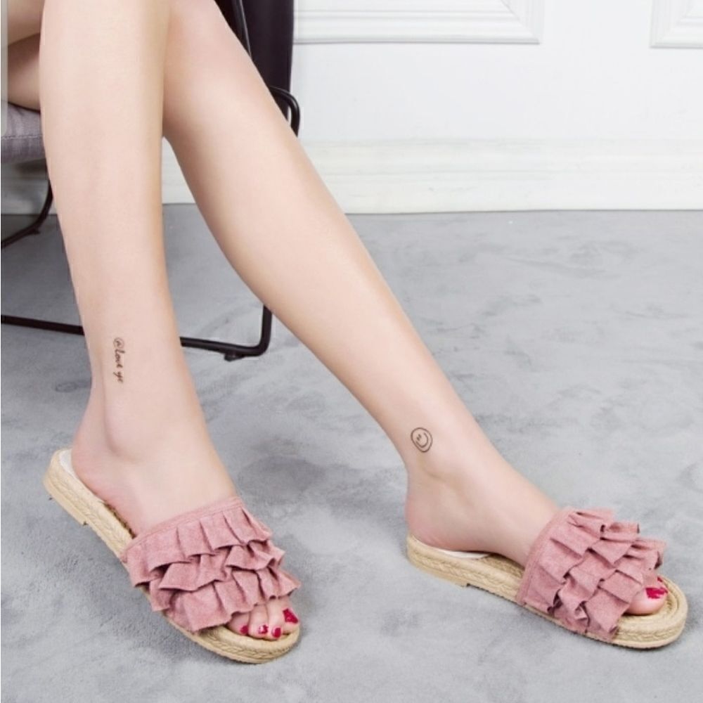 Ruffle Decor Open Toe Sliders - Picture 5 of 7